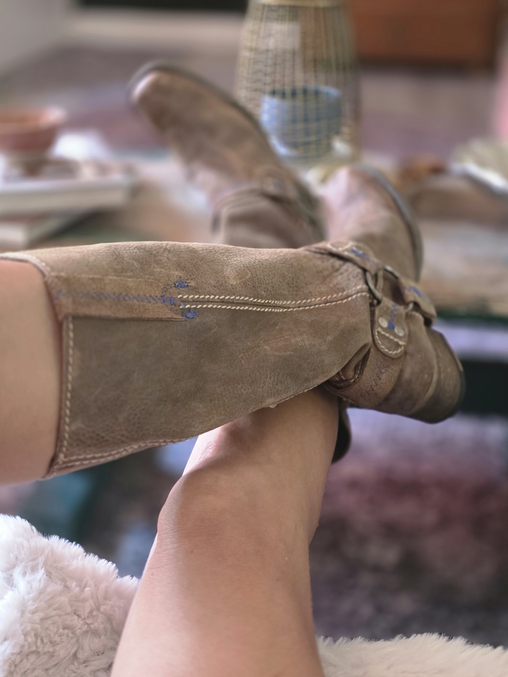 Bed Stu Taupe Suede Mid-Calf Buckle Boots